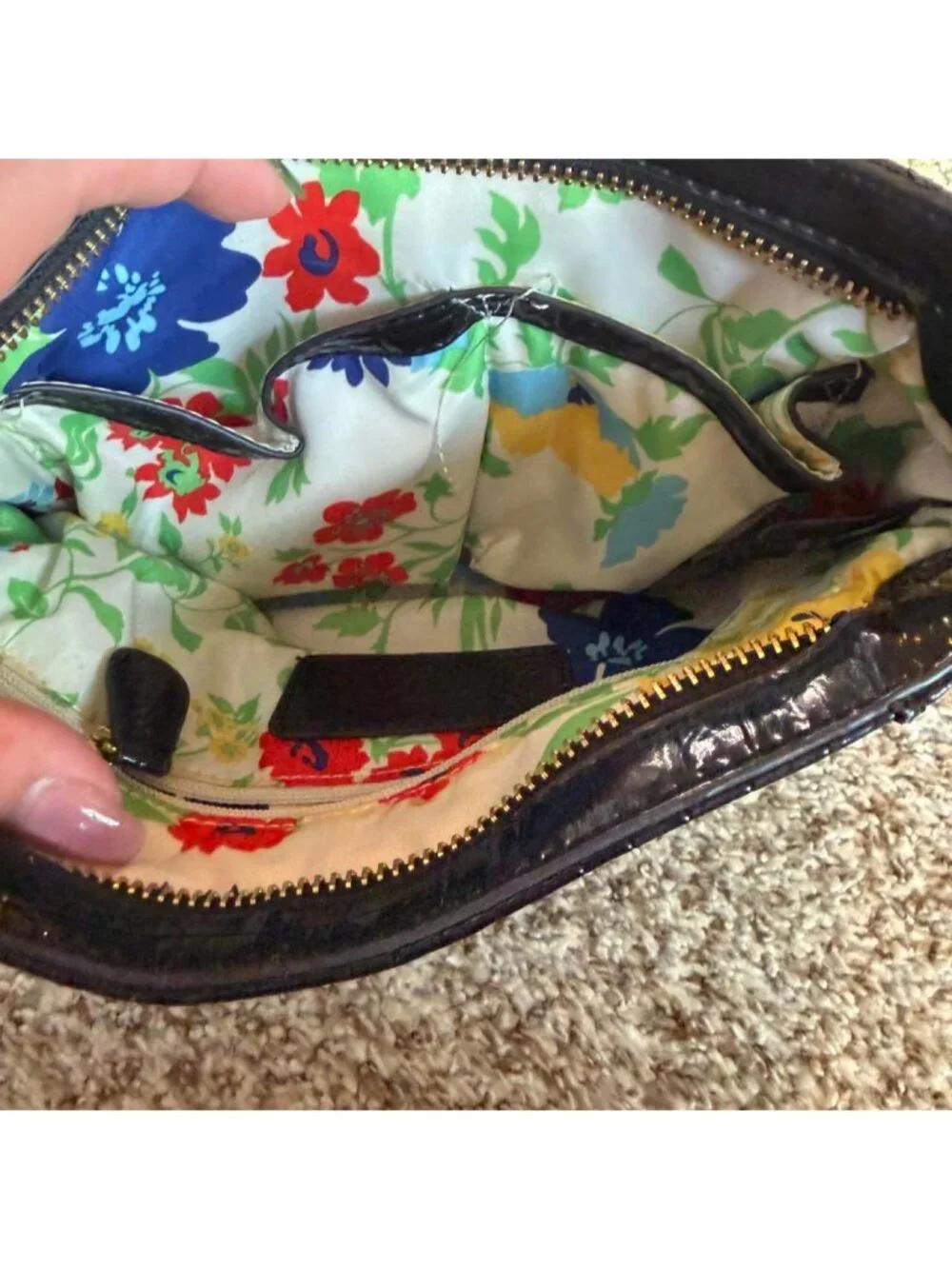 Anne Klein Black crocodile print shoulder bag Y2K with gold chain strap